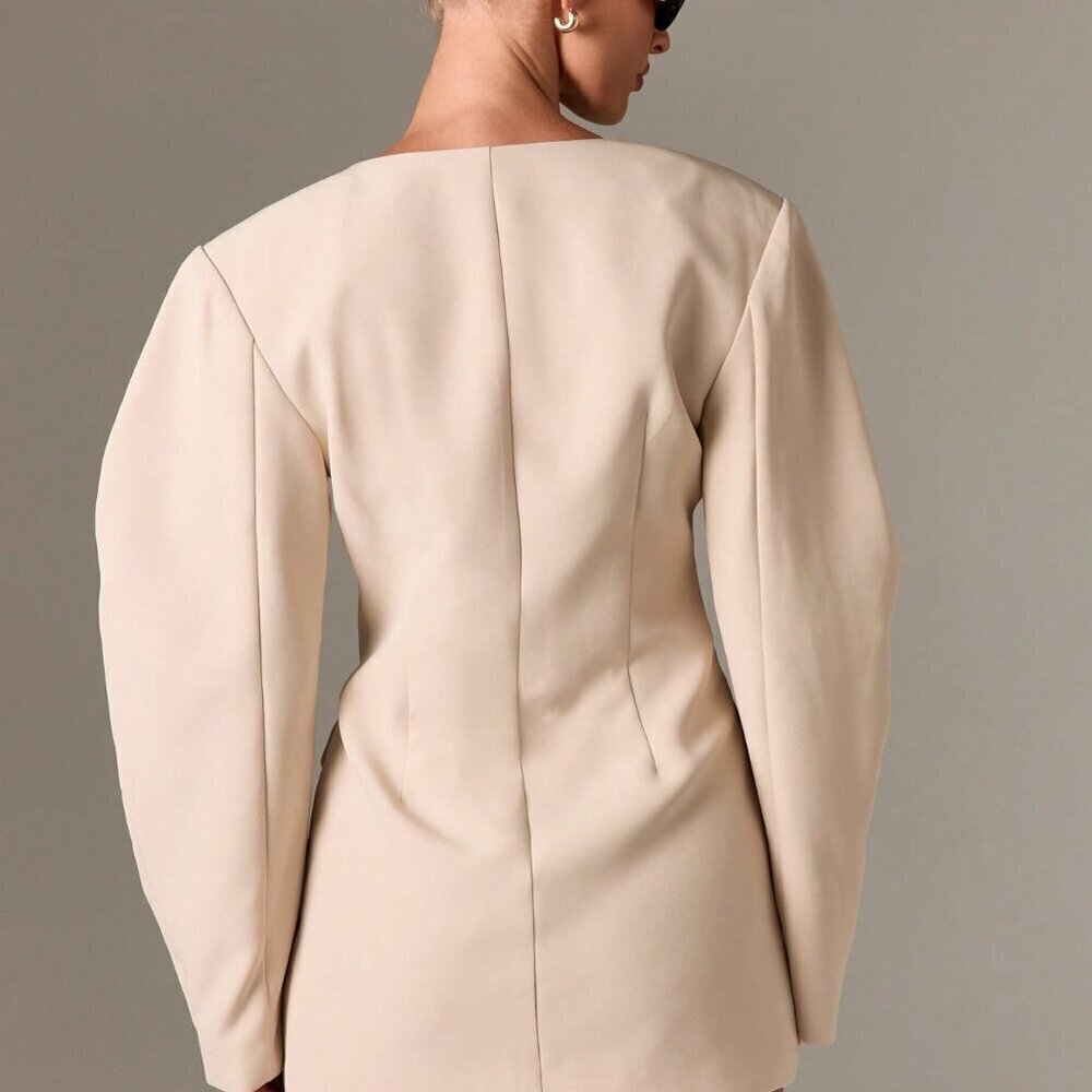 Apricot Elegant Women's Statement Sleeve Blazer Mini Dress - Picture 3 of 6